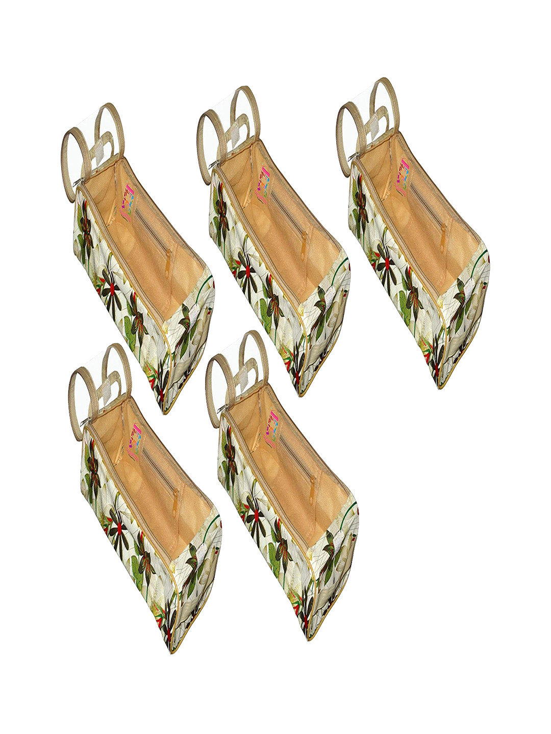 atorakushon Cream & Red 5 Pieces Reusable Travel Shoes Storage Organisers