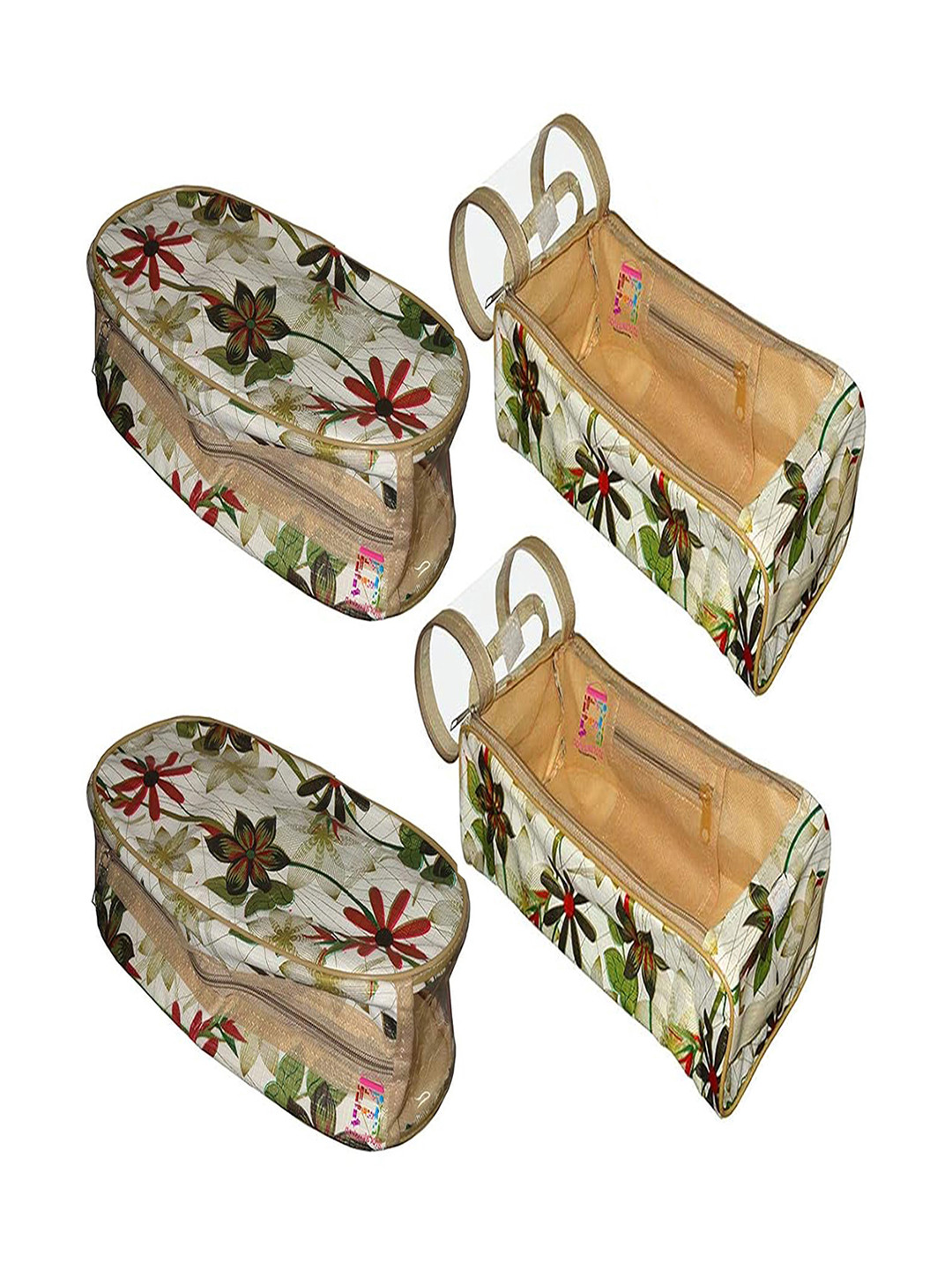 atorakushon Cream & Red 4 Pieces Reusable Travel Shoe & Slipper Storage Organisers