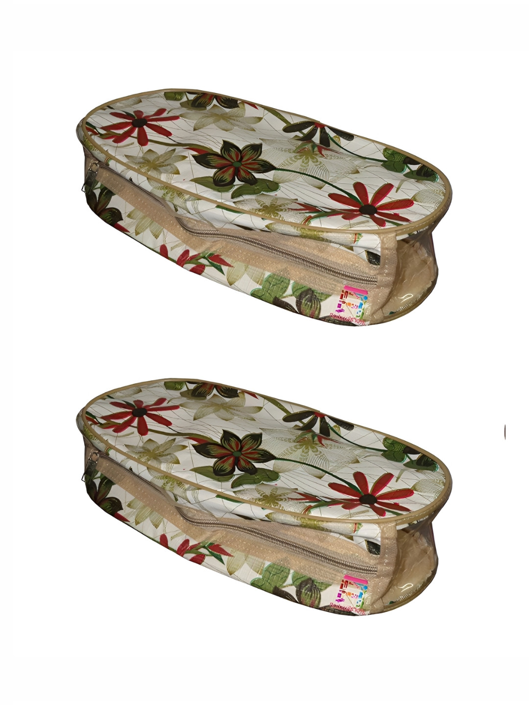 atorakushon Cream & Red 2 Pieces Reusable Slipper Travel Storage Organisers