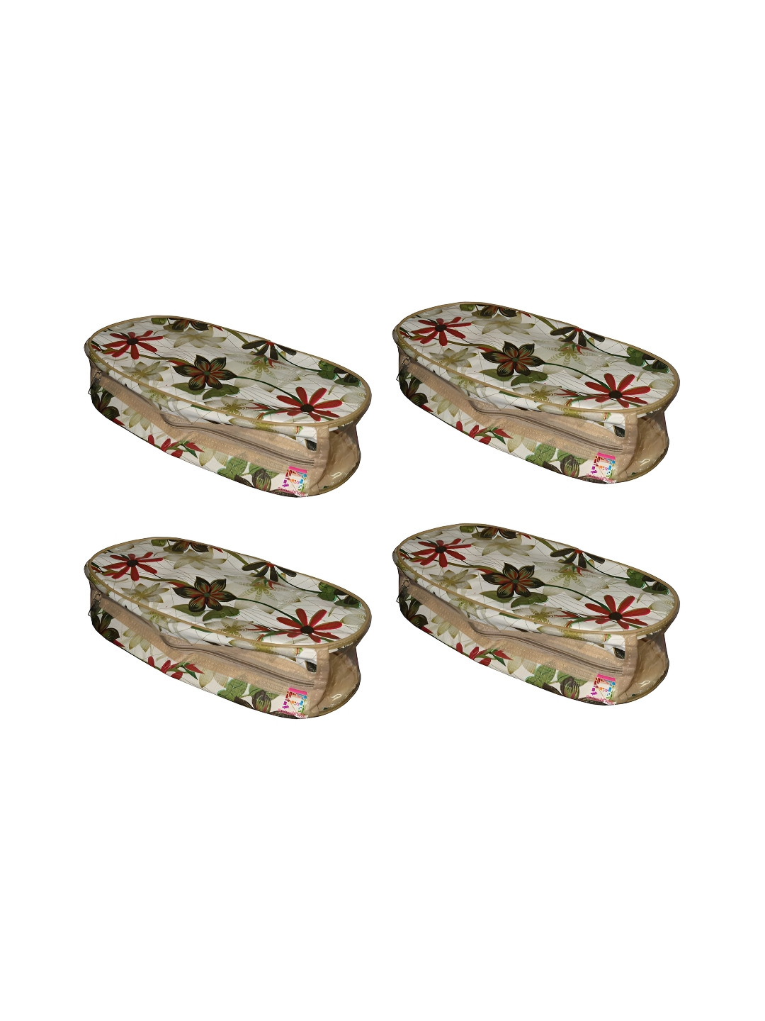 atorakushon Cream & Red 4 Pieces Reusable Slipper Travel Storage Organisers