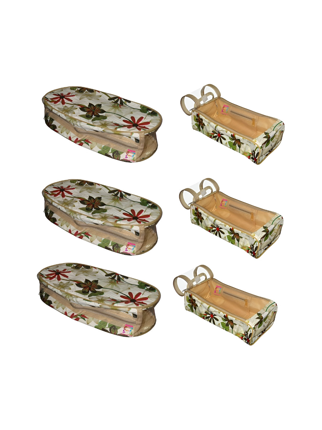 atorakushon Cream & Red 6 Pieces Reusable Travel Shoe & Slipper Storage Organisers