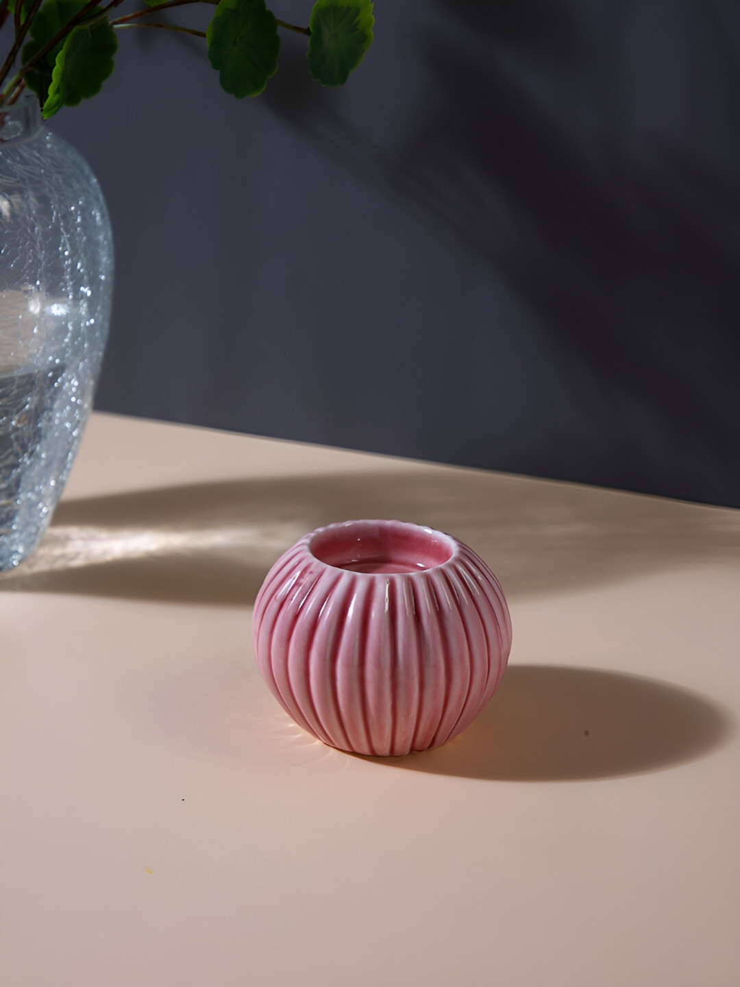 Aura Pink Textured Ceramic Candle Holder