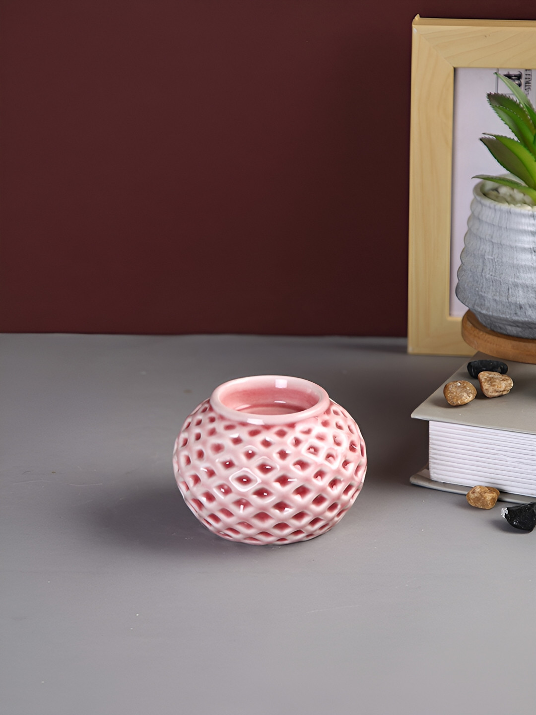 Aura Pink Textured Ceramic Blooming Flower Candle Holder