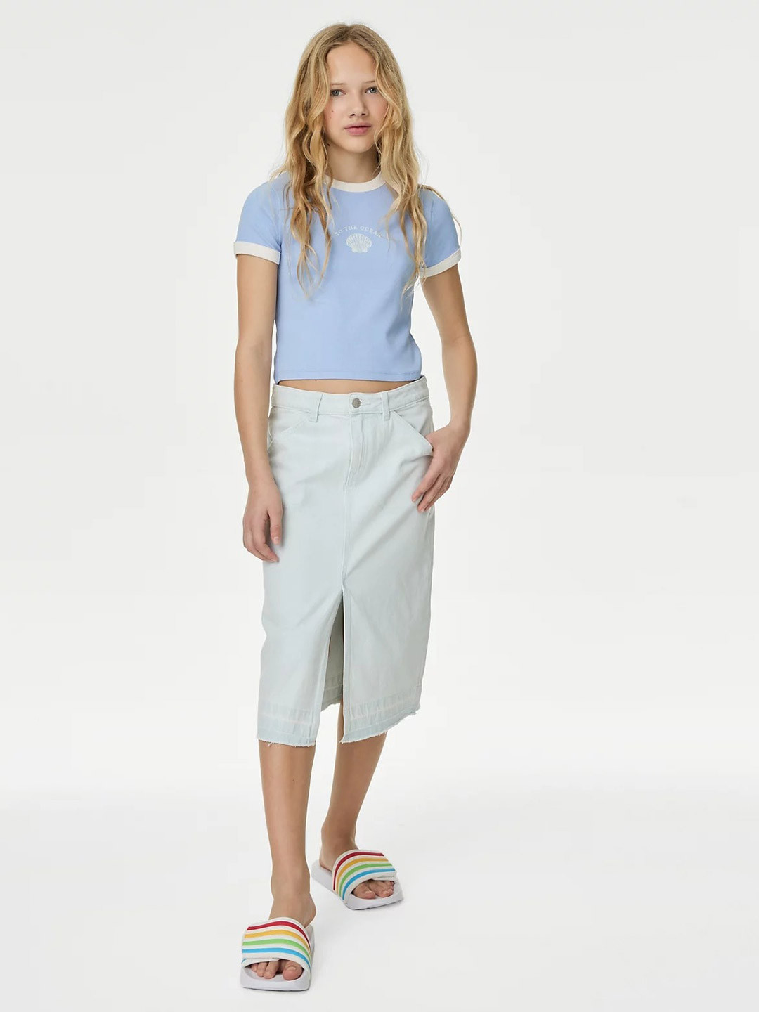 Marks & Spencer Girls Shell Graphic Printed Crop T-shirt