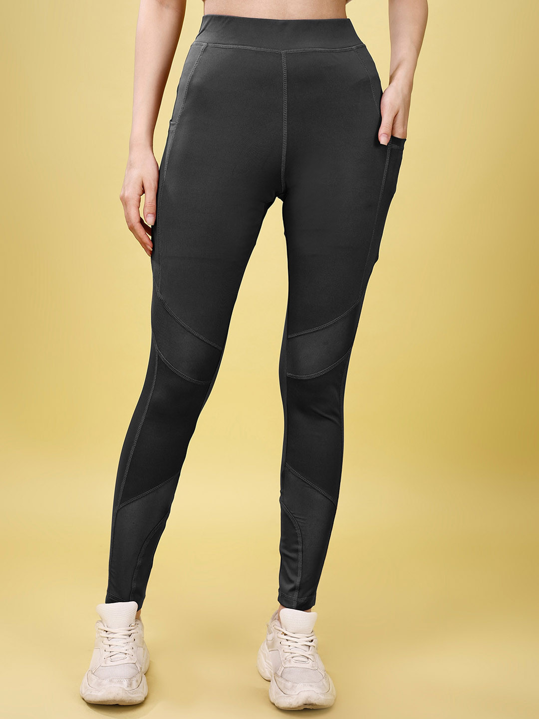 Mehrang Mesh Insert & Side Pockets Ankle Gym Tights