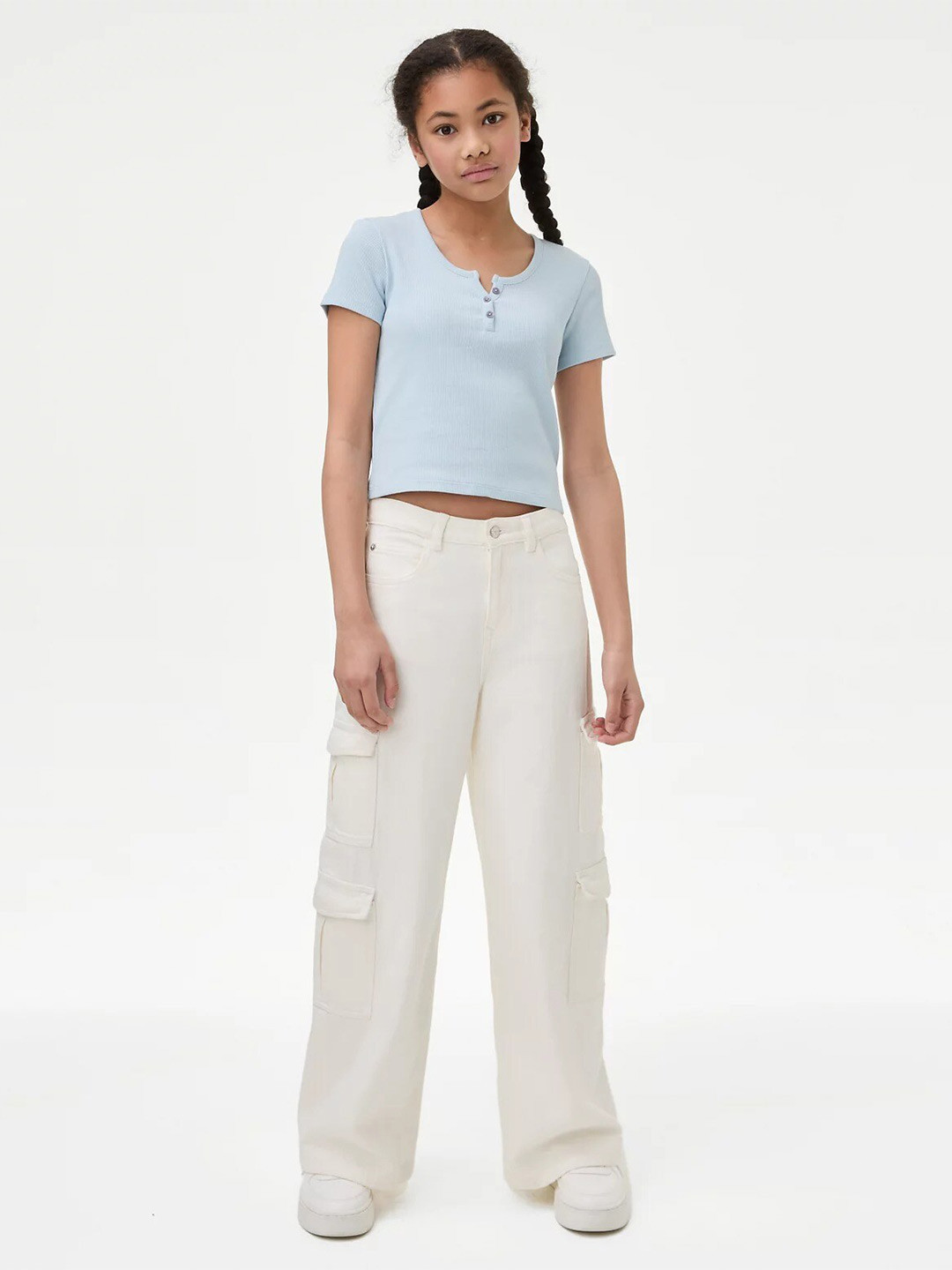 Marks & Spencer Cotton Rich Ribbed Button T-Shirt
