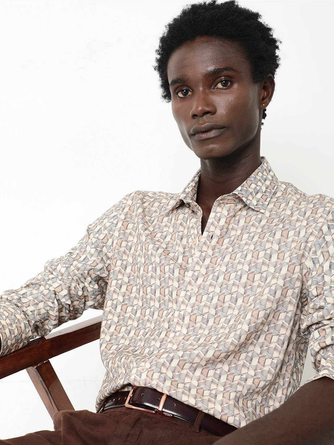 RARE RABBIT Men Denberg Ls Regular Fit Printed Spread Collar Shirt