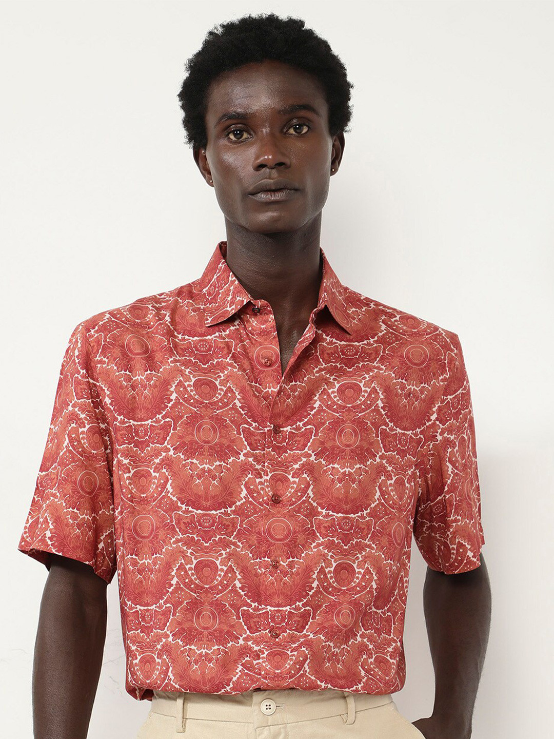 RARE RABBIT Men Picano Regular Fit Printed Spread Collar Shirt