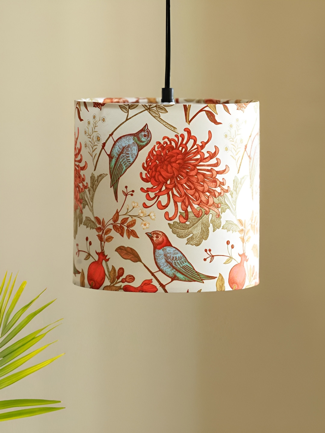 ExclusiveLane Off White & Red Chirping Birds Acrylic Ceiling Lamp