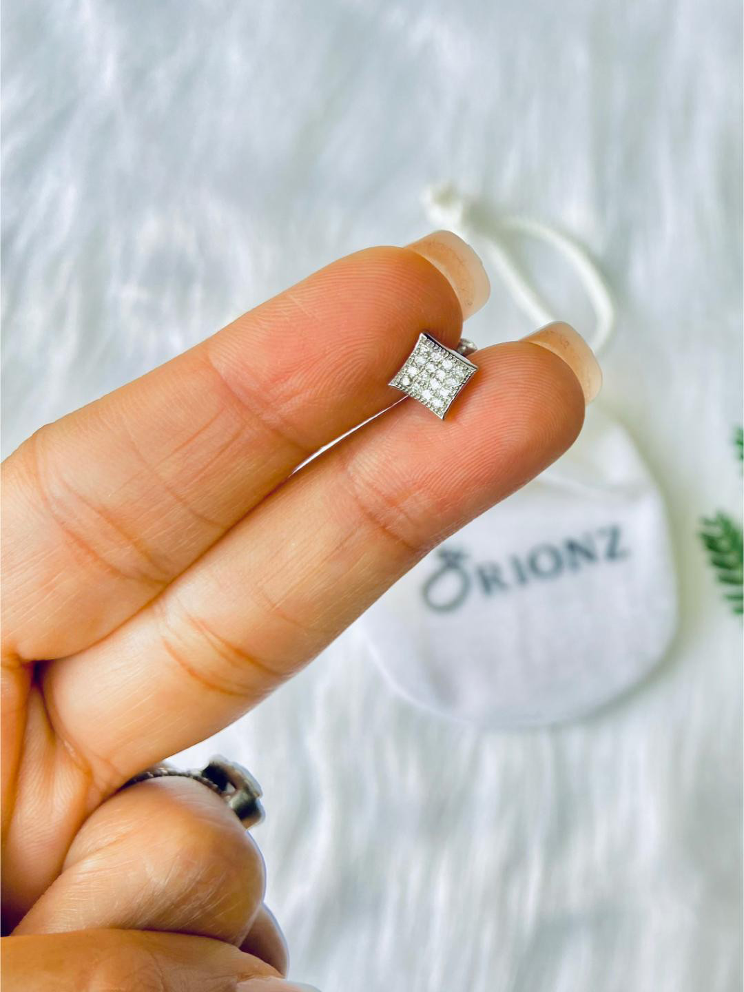 ORIONZ Men 925 Sterling Silver Silver-Plated Square Shaped Stud Earring