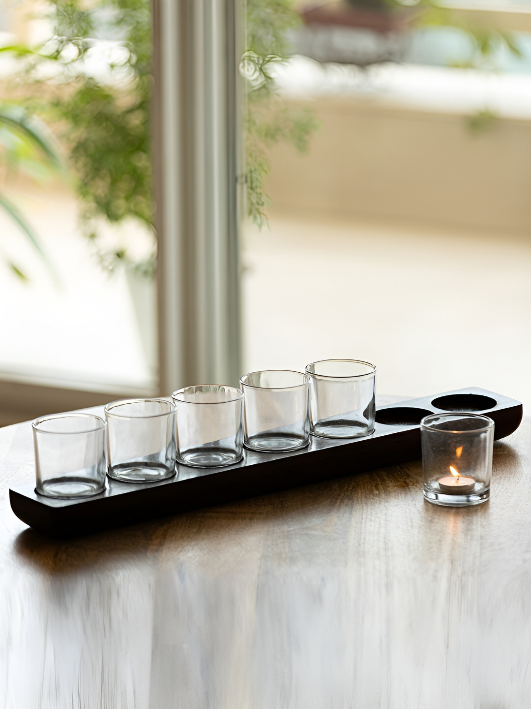 ExclusiveLane Black & Transparent Glass Tea Light Candle Holder