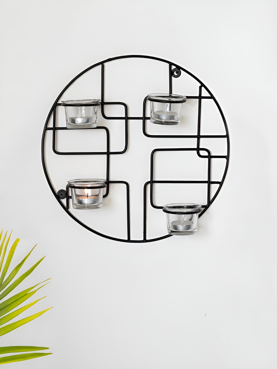 ExclusiveLane Bauhaus Glass Handcrafted Iron & Glass Tea Light Candle Holder