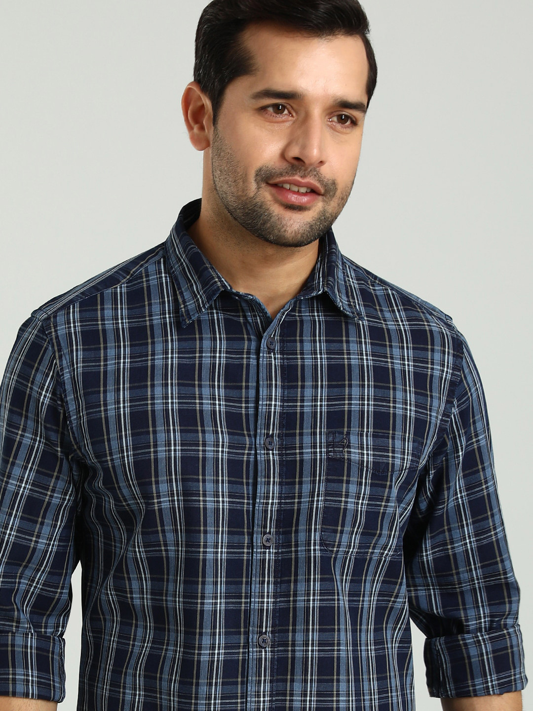 Indian Terrain Tartan Checked Spread Collar Chiseled Regular Fit Cotton Casual Shirt