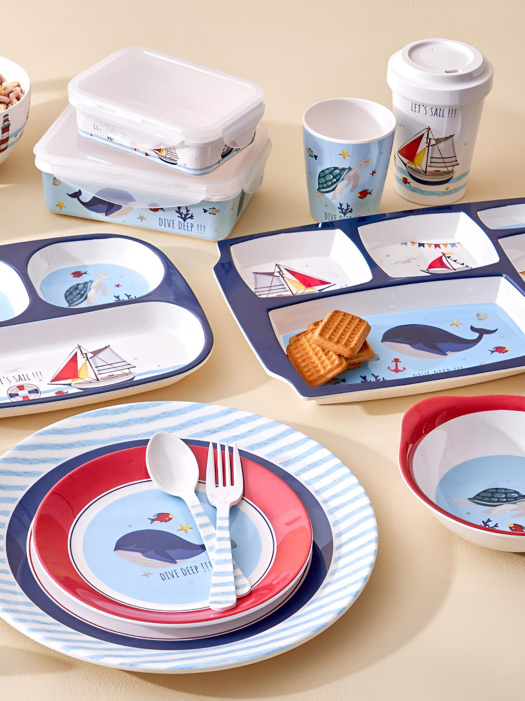 Home Centre Slate Kids Blue & White Printed Melamine Plate