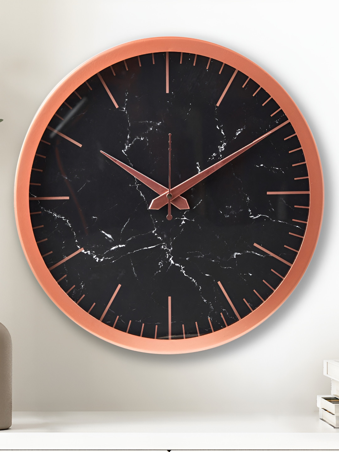 Home Centre Black & Peach-Coloured Printed Contemporary Round Shaped Wall Clock