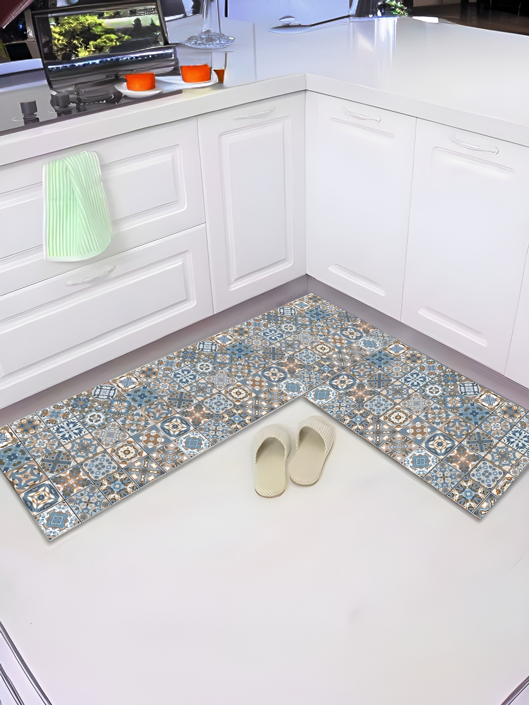 UMAI Blue 2 Pcs Printed Anti Skid & Water Absorbent & Quick Drying Rectangular Floor Mats