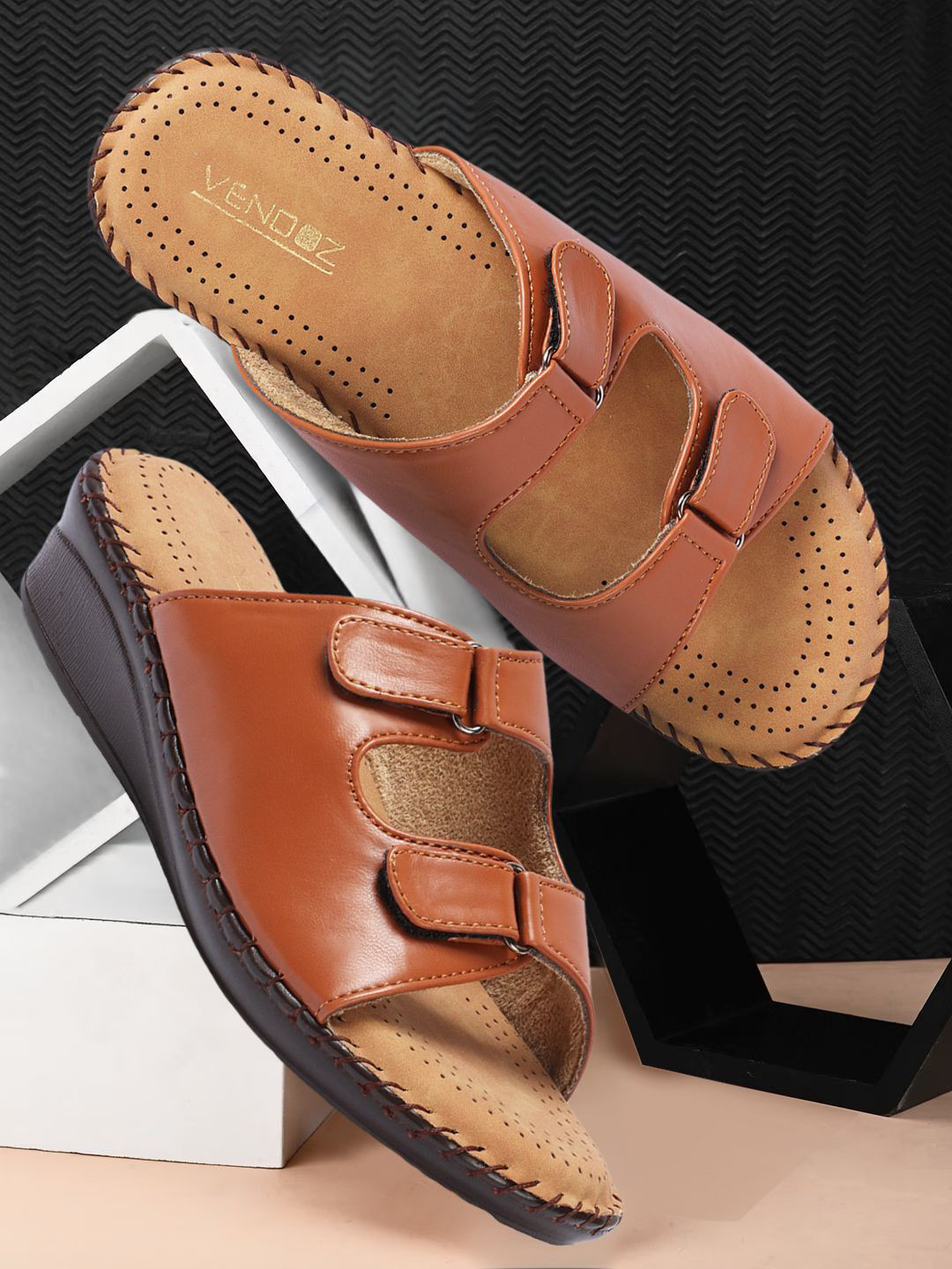 VENDOZ Textured Orthopedic Open Toe Flats