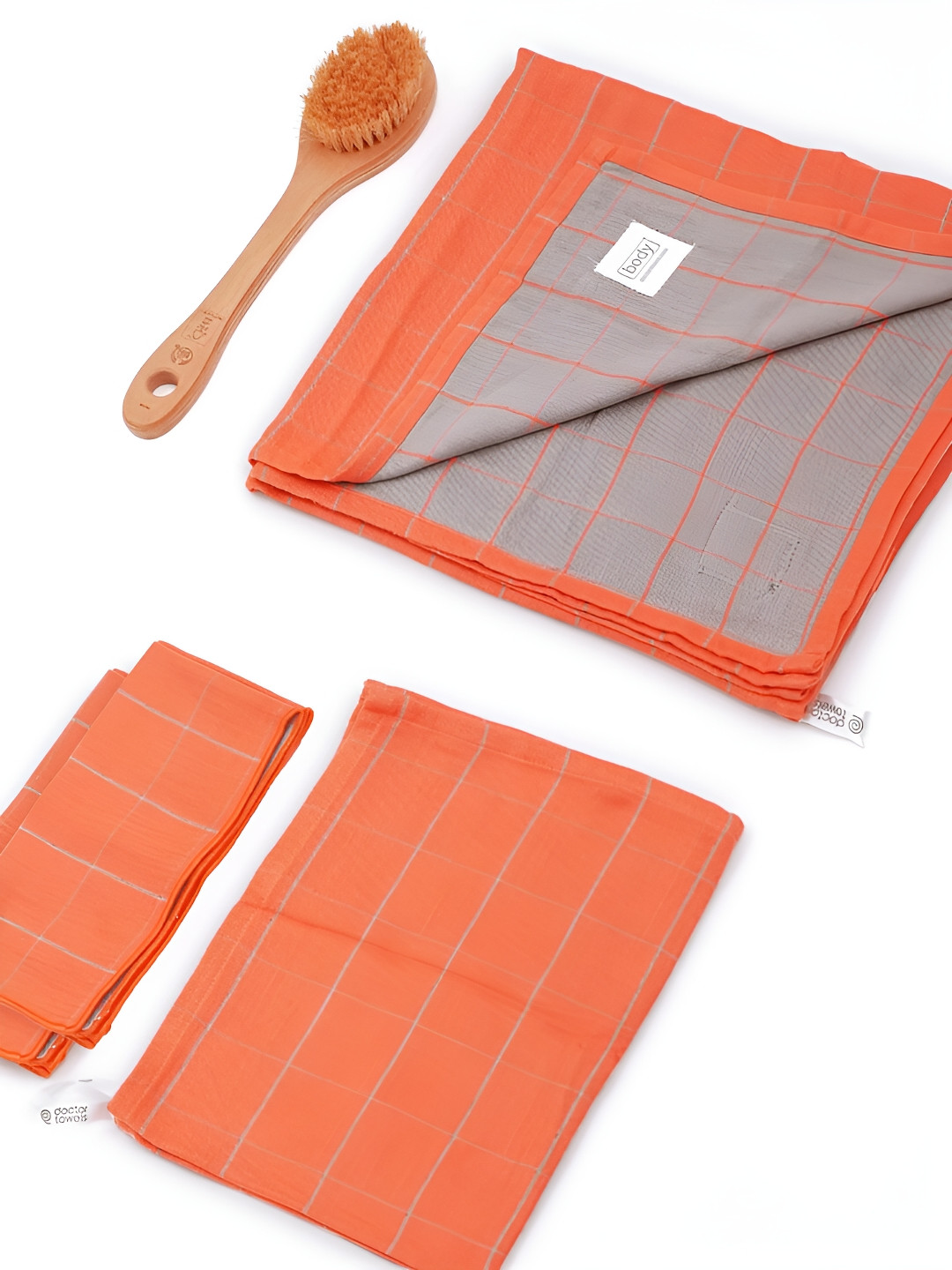 Doctor Towels Orange & Grey Striped 350GSM Set of 4 Anti-Bacterial Banana Towel Set