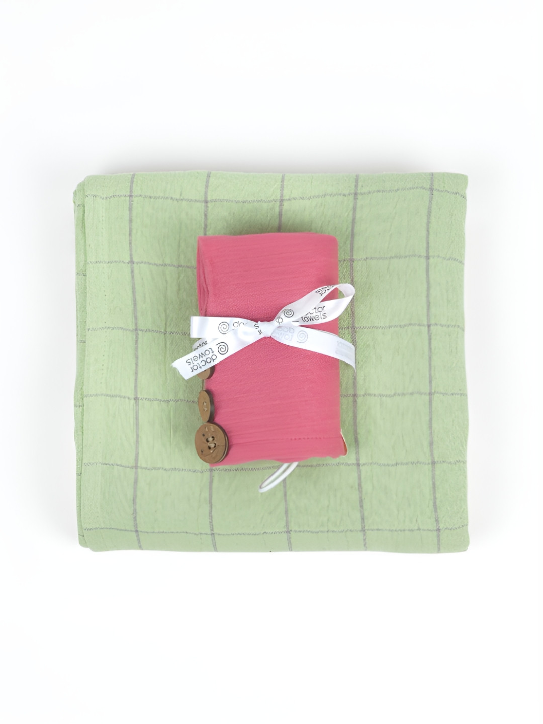 Doctor Towels Green & Red Striped 350GSM Set of 2 Anti-Bacterial Banana Hair & Bath Towel