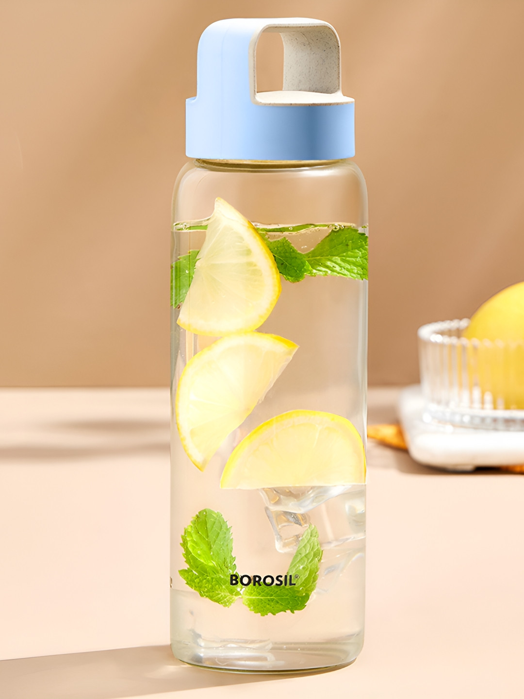 BOROSIL Crysto Blue Brand Logo Glass Spill Proof Water Bottle - 750ml