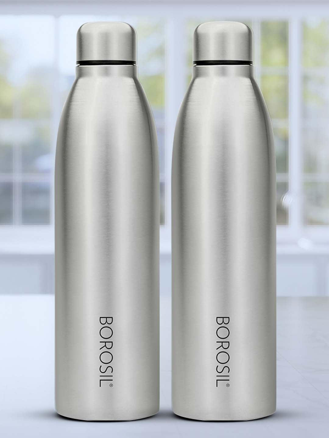 BOROSIL Black 2 Pieces Stainless Steel Single Wall Vacuum Water Bottles 950 ml