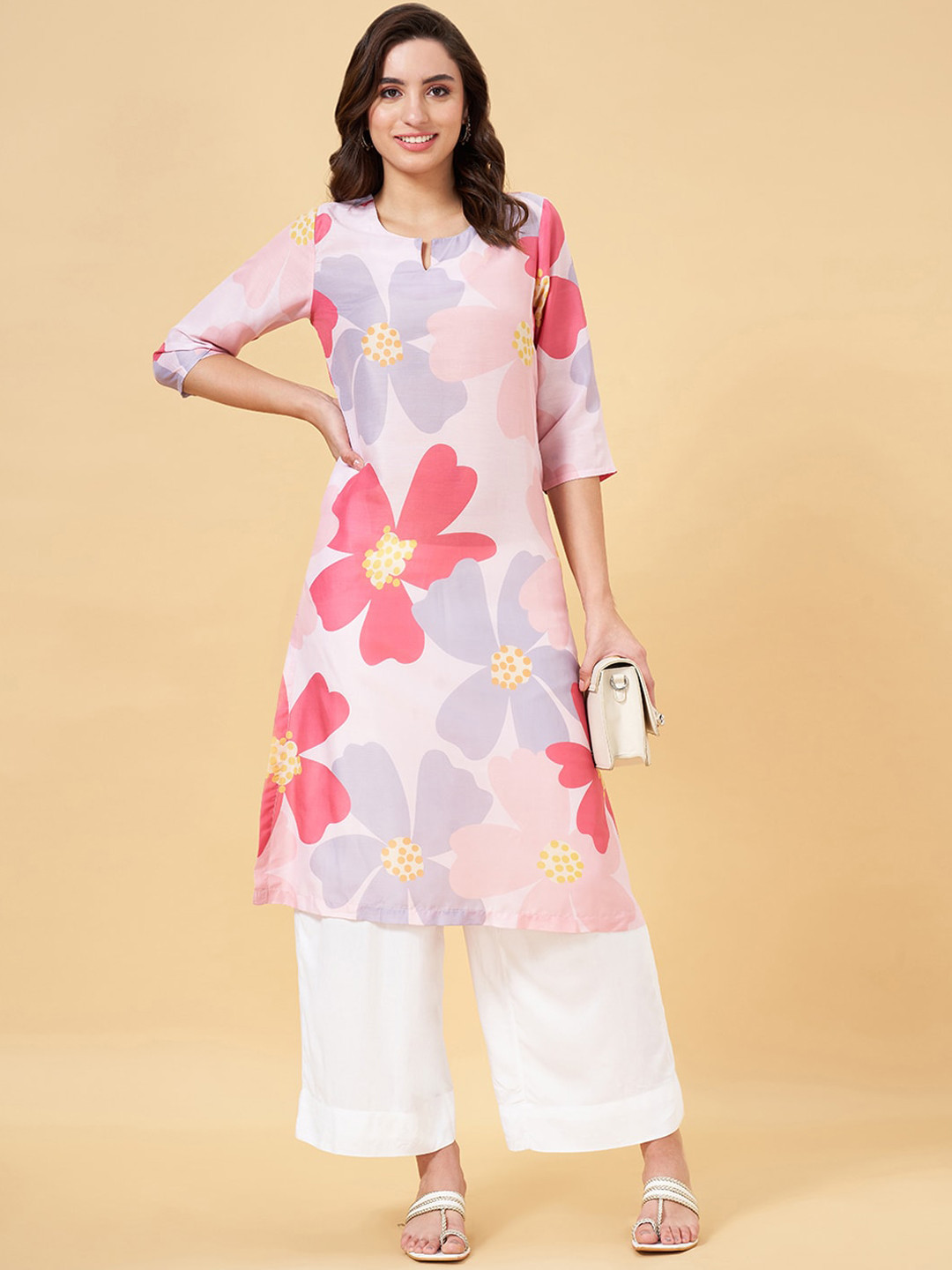 RANGMANCH BY PANTALOONS Floral Printed Curved Sequinned A-Line Kurta