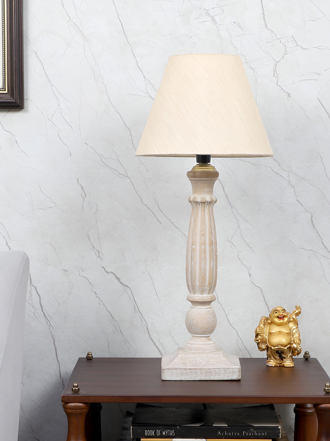 TU CASA Beige Wooden Cylindrical Shaped Table Lamp
