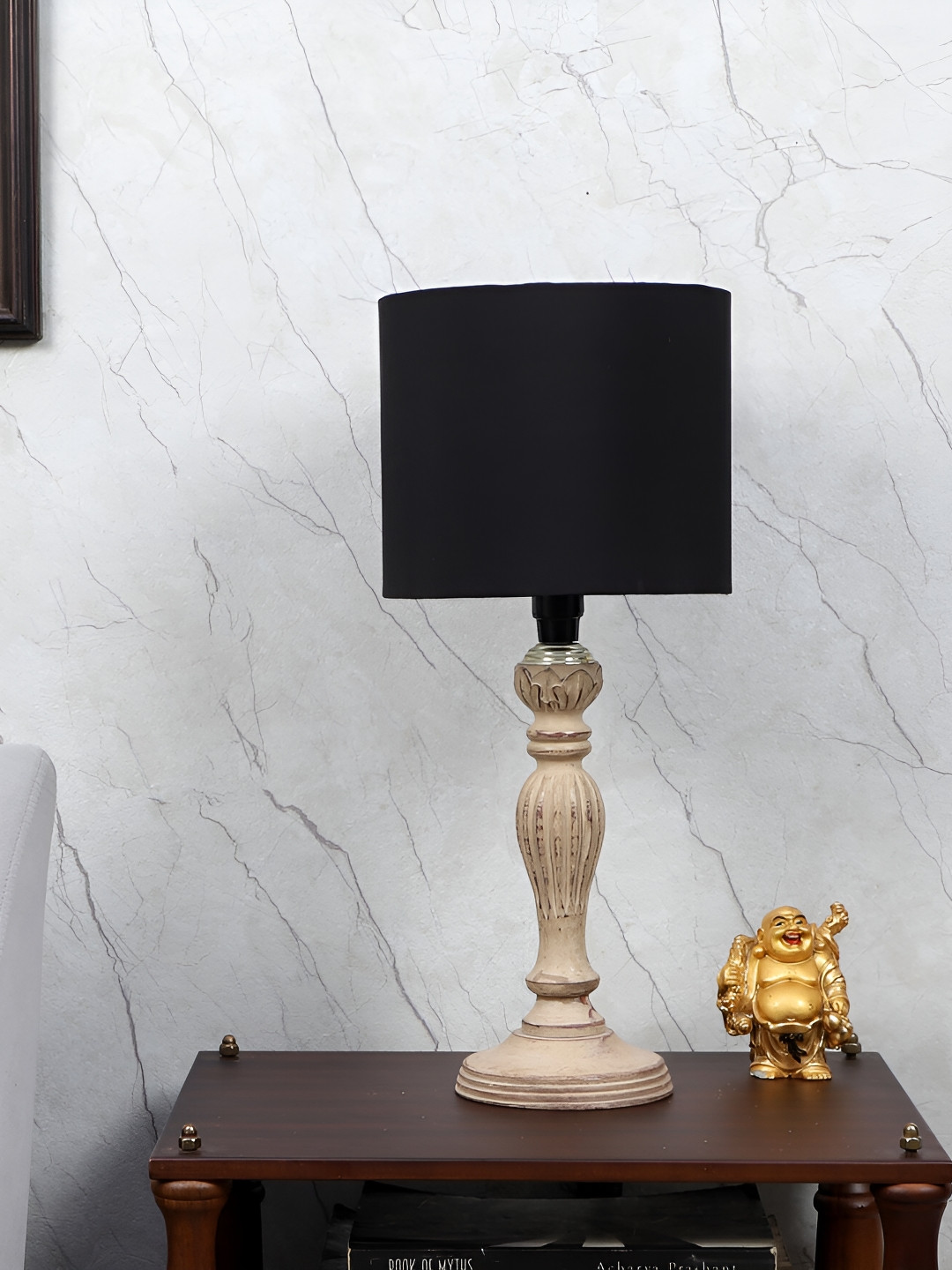 TU CASA Beige & Black Wooden Rectangle Table Lamp