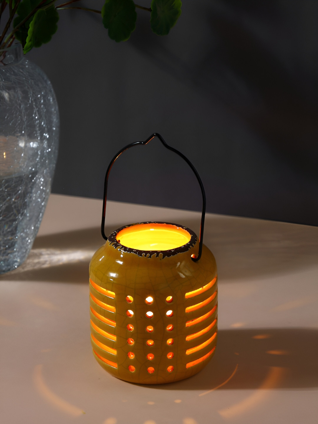 Aura Yellow Textured Ceramic Candle Holder