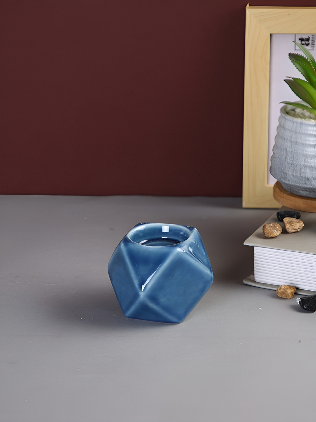 Aura Navy Blue Textured Ceramic Candle Holder