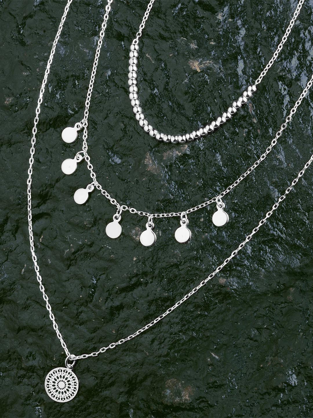 Accessorize Metal Stone Studded Filigree Drop Layered Minimal Chain