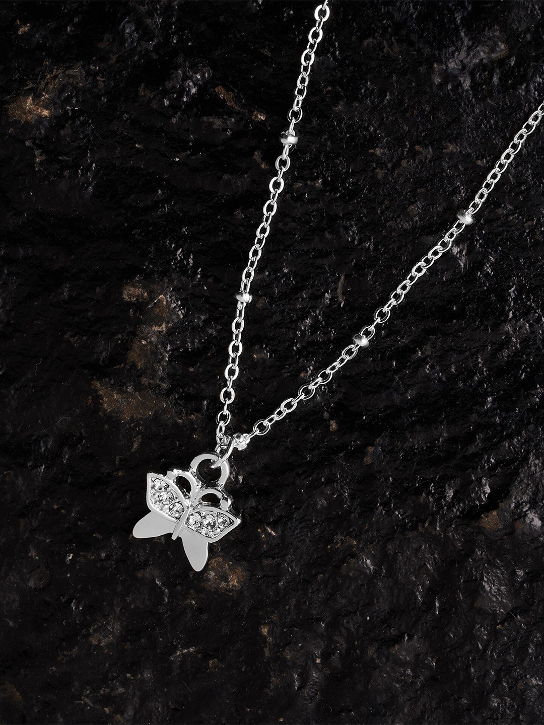 Accessorize Stone-Studded Butterfly Pendant with Chain