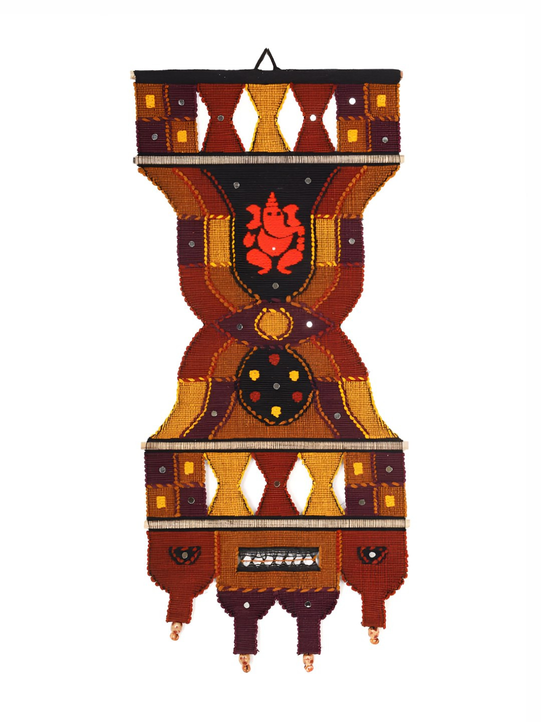 PURINA'S Brown & Red Embroidered Cotton Wall Hanging