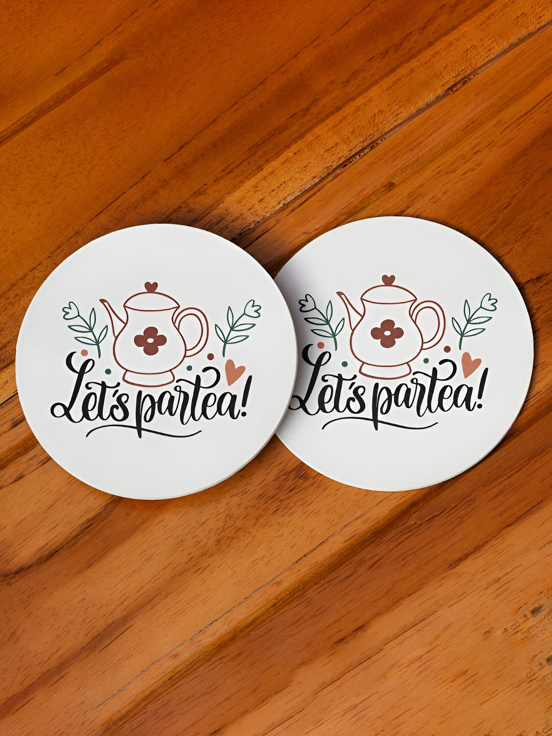 DecorTwist White & Black 2 Pieces Printed Magnetic Coasters