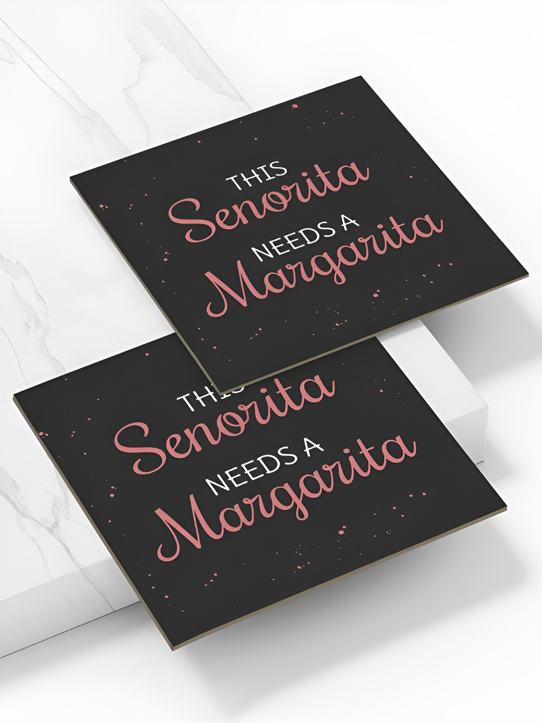 DecorTwist Black & Pink 2 Pieces Printed Magnetic Coasters