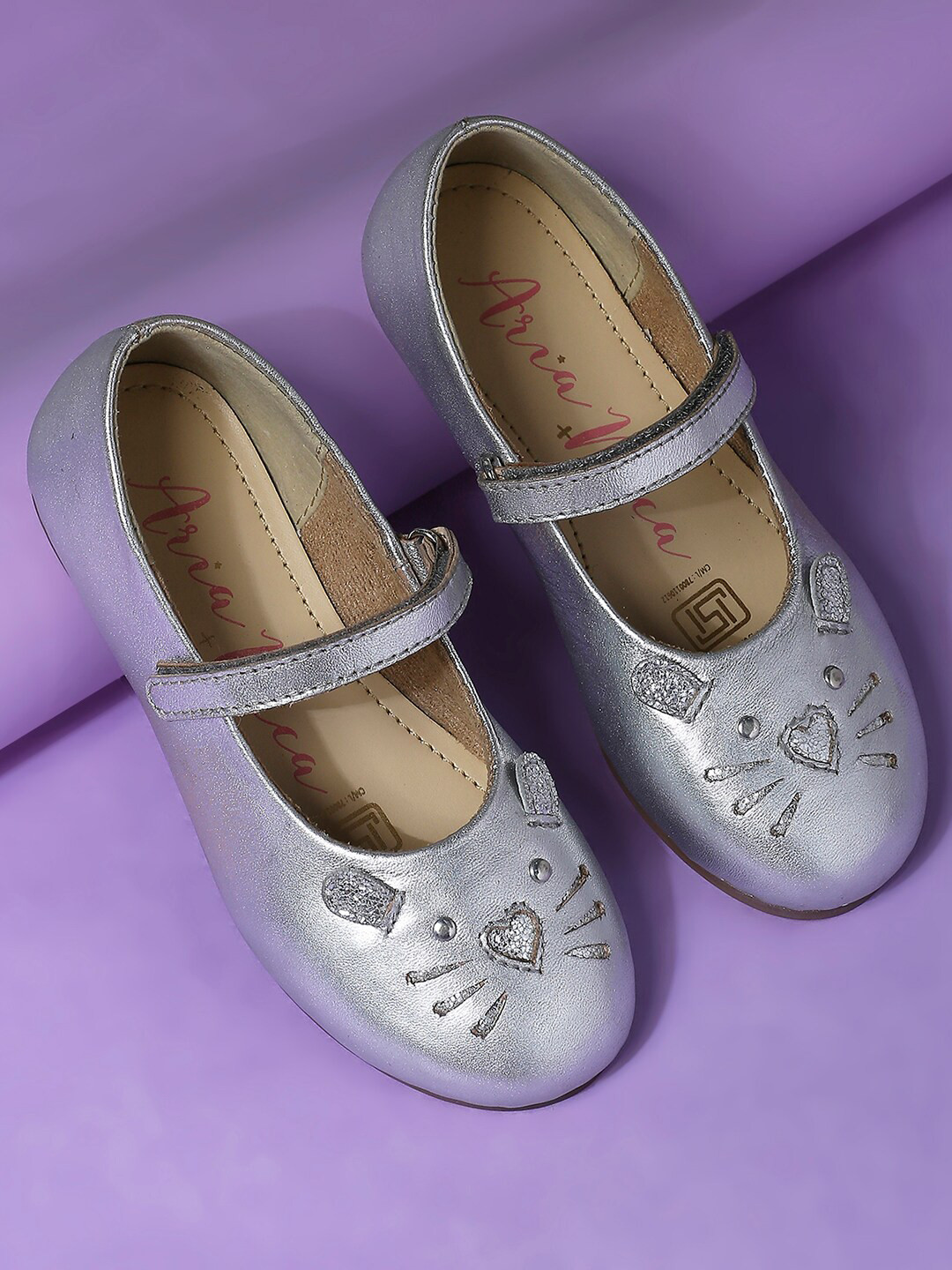 Aria Nica Girls Embellished Round Toe Leather Ballerinas