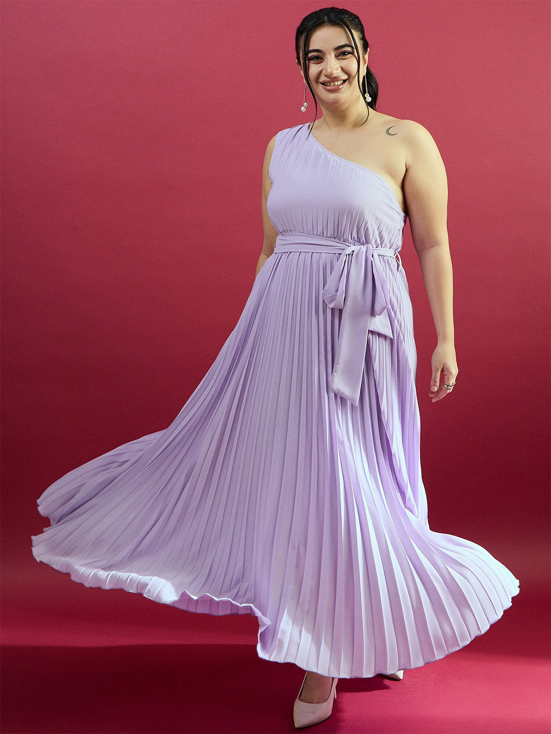 CURVE BY KASSUALLY Plus Size Purple One Shoulder Pleated Maxi Dress