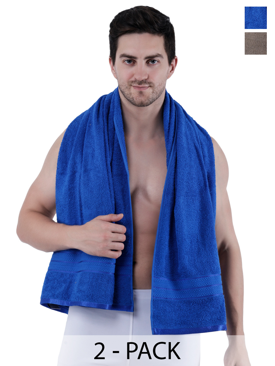 Dollar Socks Blue & Brown 2 Pieces Cotton 400 GSM Bath Towels
