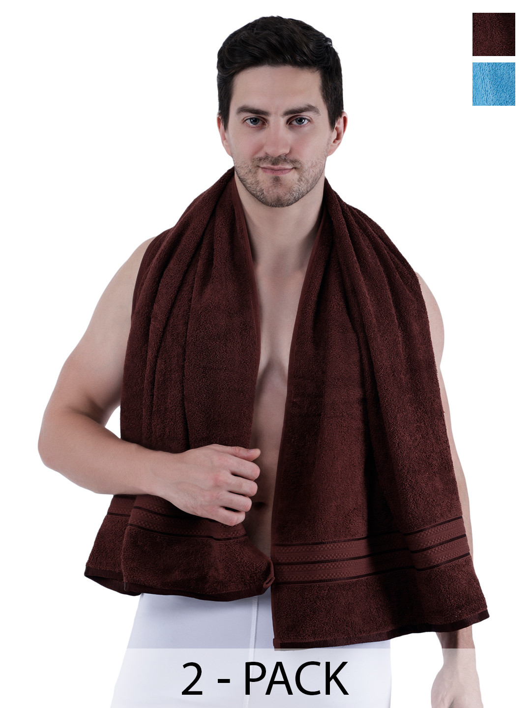 Dollar Socks Maroon & Blue 2 Pieces Cotton 400 GSM Bath Towel