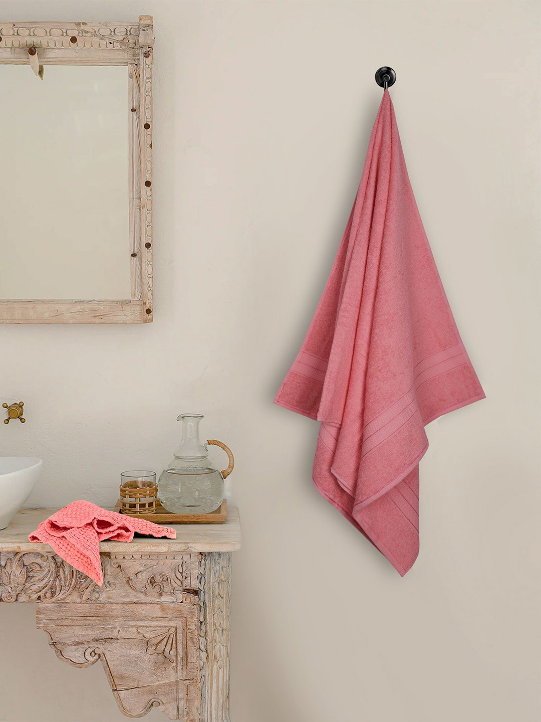 Dollar Socks Maroon & Peach 2 Pieces Cotton 400 GSM Bath Towel