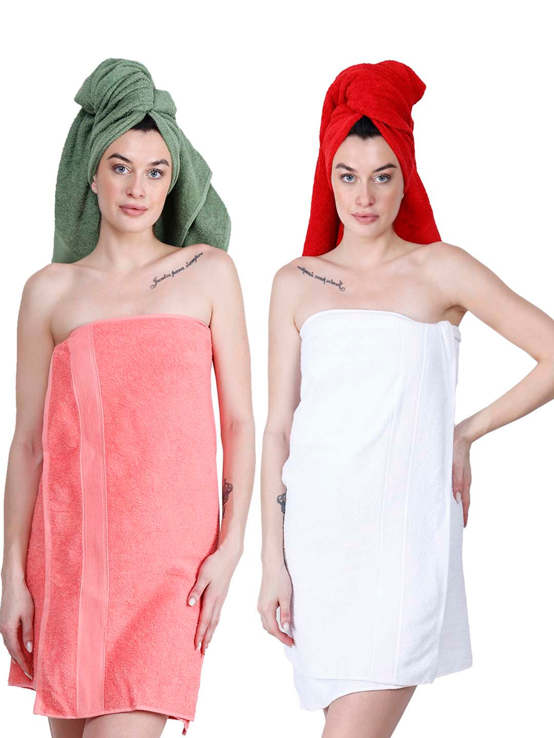 Dollar Socks White & Pink 2 Pieces Cotton 400 GSM Bath Towel