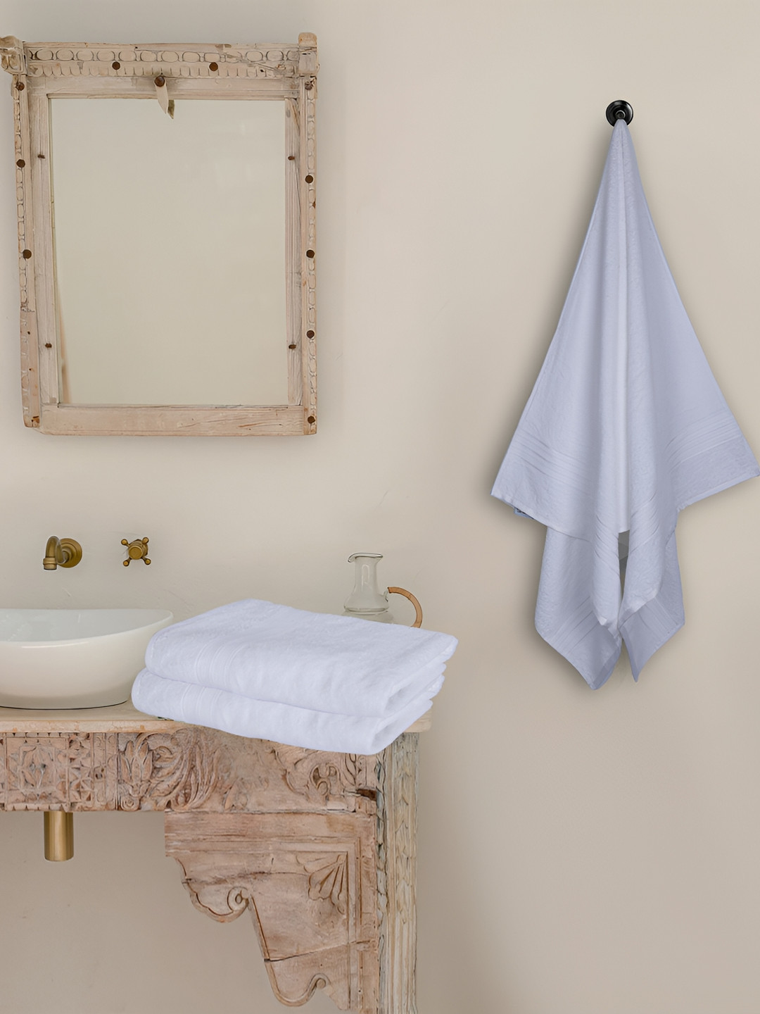 Dollar Socks White & Grey 2 Pieces Cotton 400 GSM Bath Towels