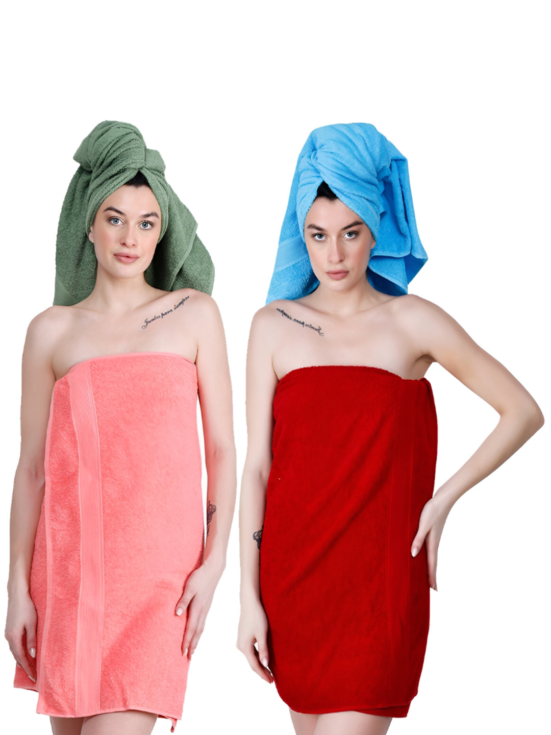 Dollar Socks Pink & Red 2 Pieces Cotton 400 GSM Bath Towels