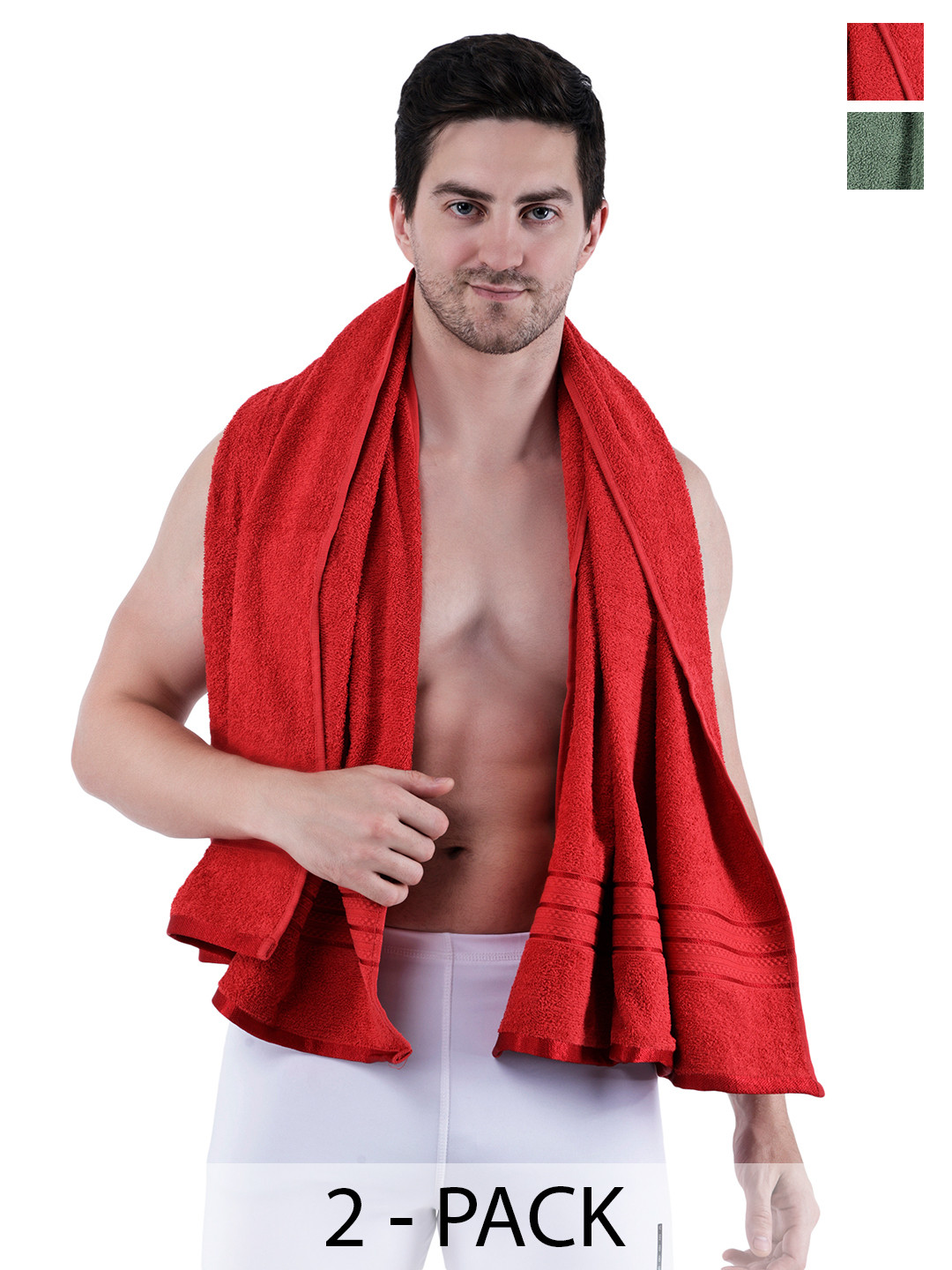 Dollar Socks Green & Maroon 2 Pieces Cotton 400 GSM Bath Towels