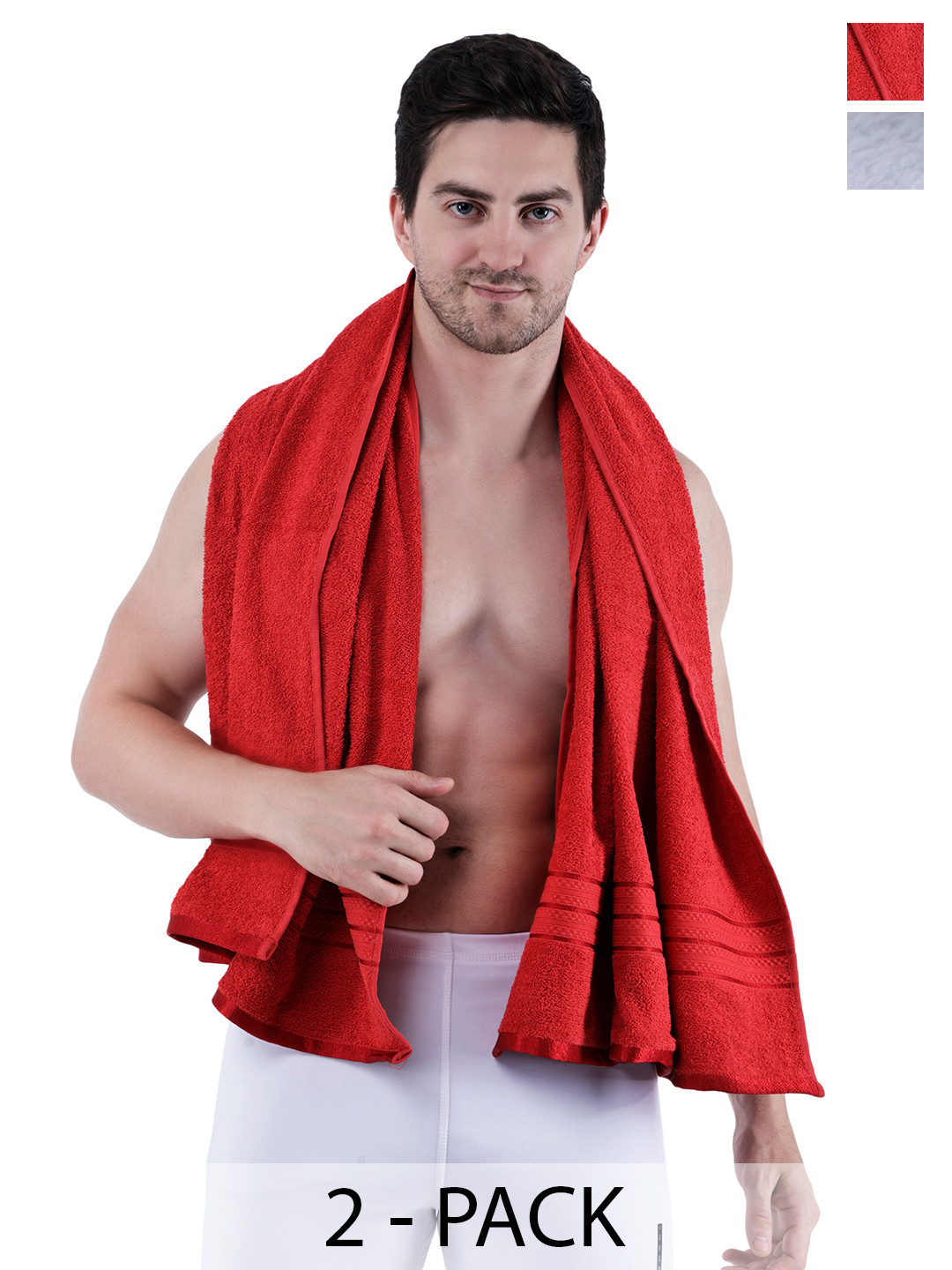 Dollar Socks Red & White 2 Pieces Cotton 400 GSM Bath Towel