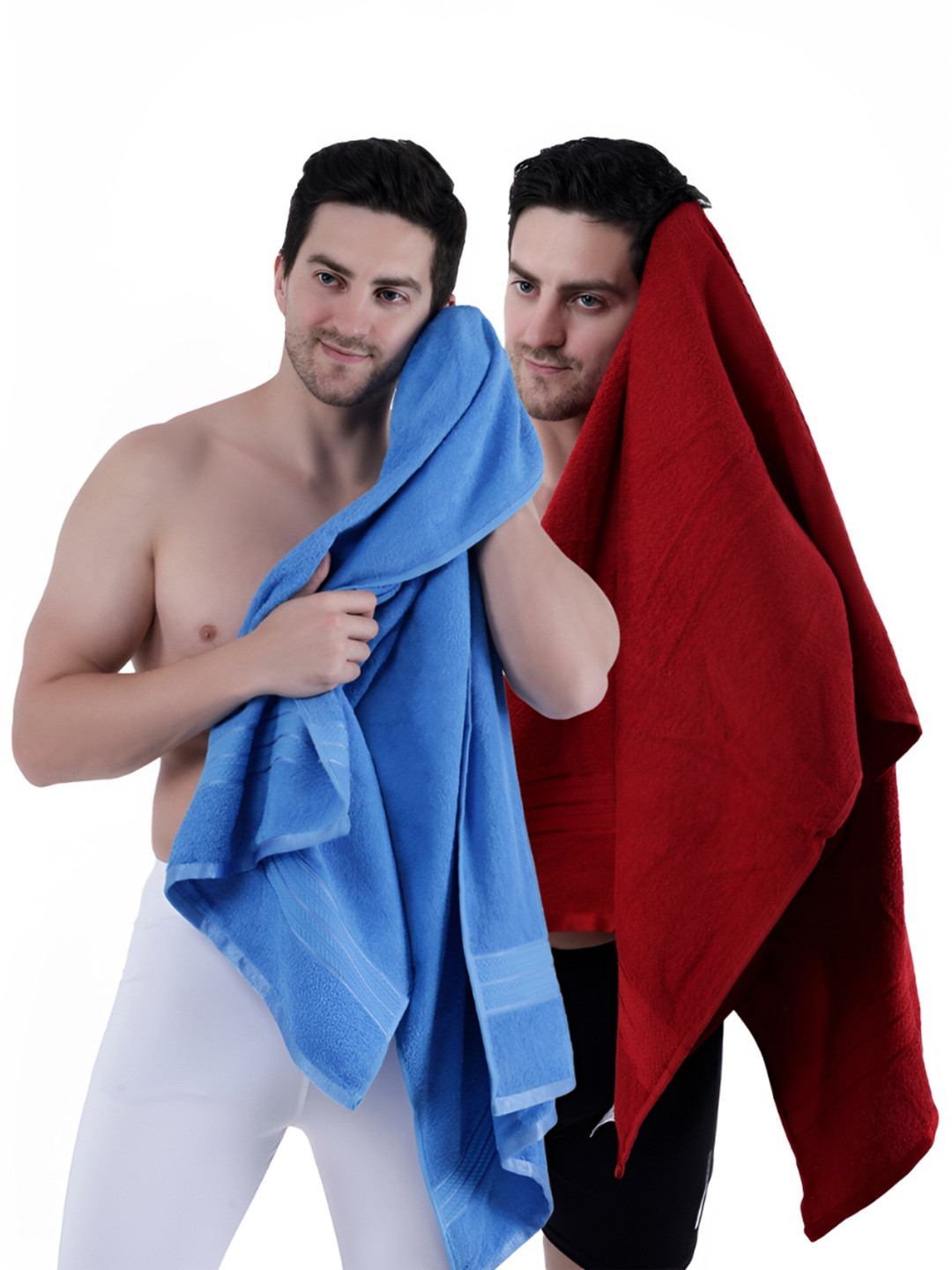 Dollar Socks Blue & Maroon 2 Pieces Cotton 400 GSM Bath Towels