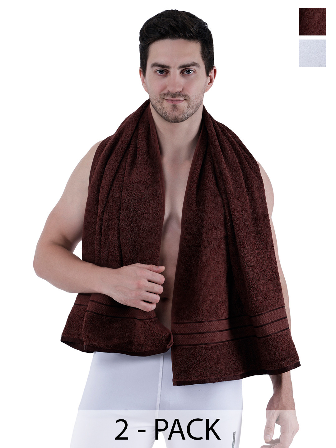 Dollar Socks White & Brown 2 Pieces Cotton 400 GSM Bath Towels