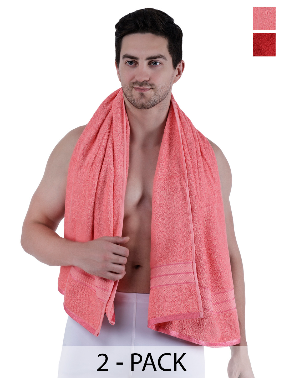 Dollar Socks Pink & Red 2 Pieces Cotton 400 GSM Bath Towel