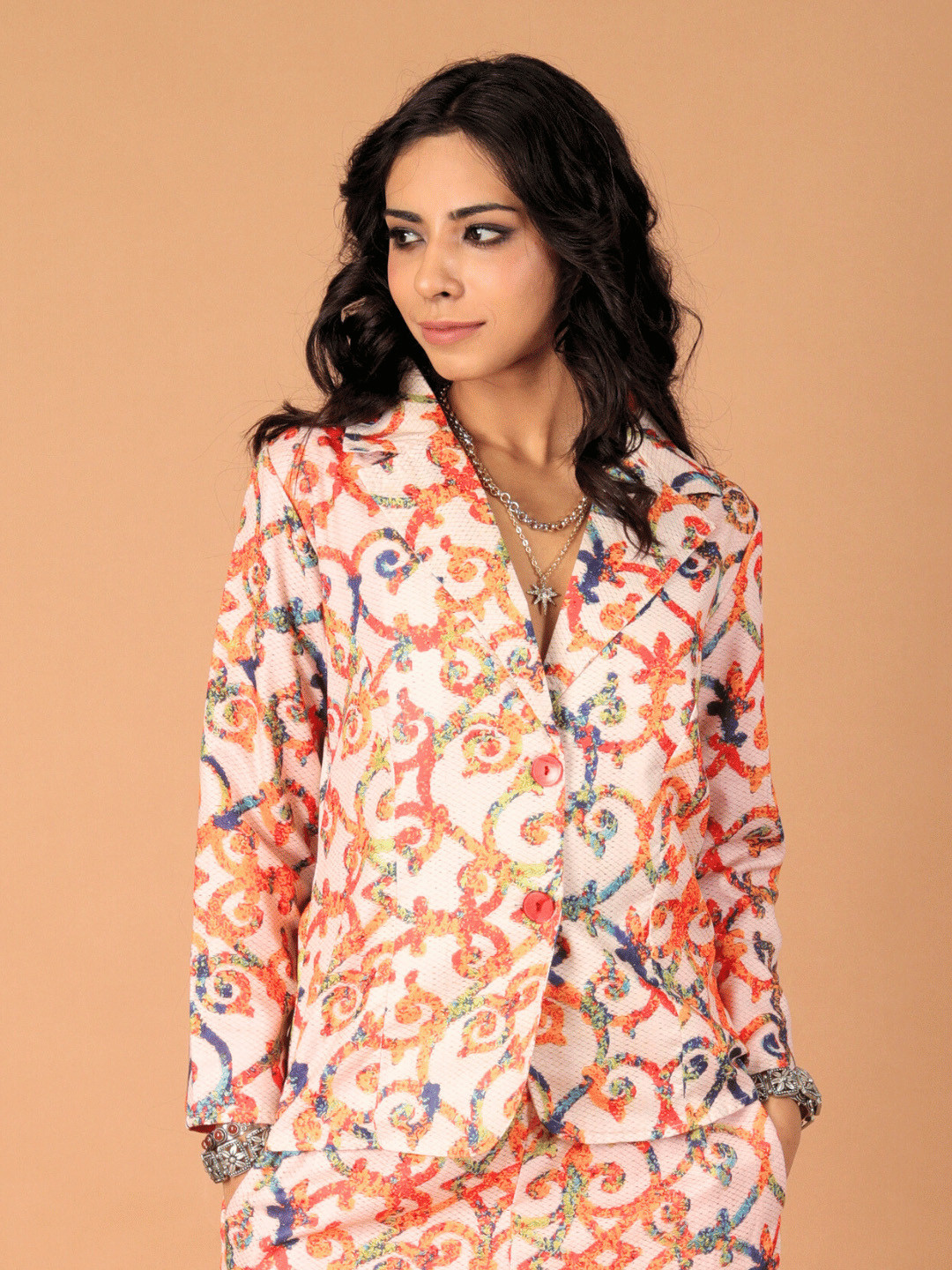 Boholyfe Printed Notched Lapel Single Breasted Blazer