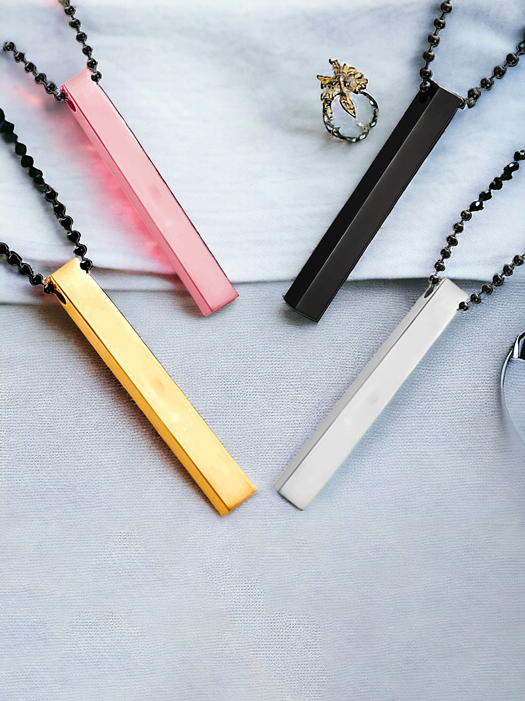 Okos Men Set Of 4 3D Cuboid Stainless Steel Locket Pendants